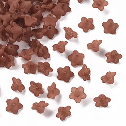 Honeyhandy Transparent Acrylic Beads, Flower, Frosted, Saddle Brown, 10x5mm, Hole: 1mm, about 420pcs/50g