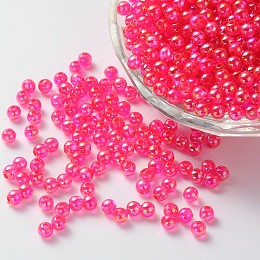Honeyhandy Eco-Friendly Transparent Acrylic Beads, Round, AB Color, Fuchsia, 6mm, Hole: 1.5mm
