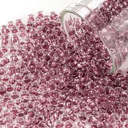 TOHO Round Seed Beads, Japanese Seed Beads, (1015) Blush Lined Crystal, 8/0, 3mm, Hole: 1mm, about 220pcs/10g