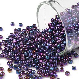 TOHO Round Seed Beads, Japanese Seed Beads, (515) Plum Gold Iris Metallic, 11/0, 2.2mm, Hole: 0.8mm, about 1110pcs/10g