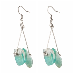 Honeyhandy Natural Amazonite Chip Beads Dangle Earrings for Girl Women, Triangle 316 Surgical Stainless Steel Earrings, Stainless Steel Color, 67mm, Pin: 0.7mm