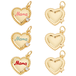 BENECREAT 6Pcs 3 Color 18K Real Gold Plated Love Brass Charms, Micro Pave Cubic Zirconia Mama NOTA Pendants for DIY Jewelry Making, Mother's Day Gift