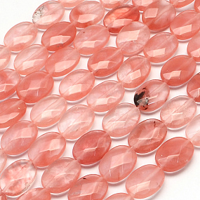 Honeyhandy Faceted Oval Cherry Quartz Glass Beads Strands, 15.5~16x11.5~12x6mm, Hole: 1mm, about 13pcs/strand, 8.26 inch