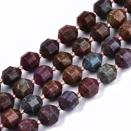ARRICRAFT Natural Red Corundum/Ruby and Sapphire Beads Strands, Round, Faceted, 8x7mm, Hole: 1.2mm, about 40~41pcs/strand, 14.96 inches(38cm)