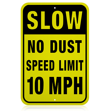 Globleland UV Protected & Waterproof Aluminum Warning Signs, Slow No Dust Speed Limit 10 MPH Sign, Yellow, 450x300x0.85mm, Hole: 6mm