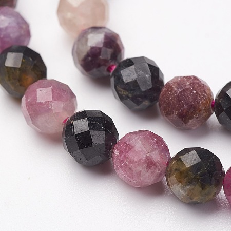 ARRICRAFT Natural Tourmaline Bead Strands, Faceted, Round, 6mm, Hole: 1mm, about 64pcs/strand, 15.5 inches
