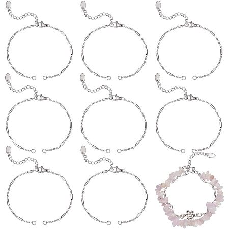 Beebeecraft 1 Box 15Pcs Adjustable Slider Bracelet Stainless Steel Italian Tube Bead Chain Link with Oval Charms Extender Lobster Claw Clasps Necklace Making for DIY Craft Jewelry