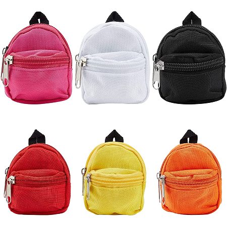 PH PandaHall 6pcs Mini Backpacks, 6 Styles Small Zipper School Bags Cute Zipper Backpack Tiny School Supplies Backpack for DIY Keychain Phone Ornament School Prizes Crafts Making Decorations