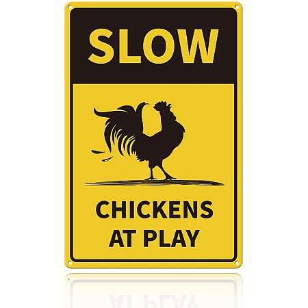 GLOBLELAND Slow Chickens at Play Sign, 18x12 inches 35 Mil Aluminum Slow Down Sign for Neighborhoods, UV Protected and Waterproof