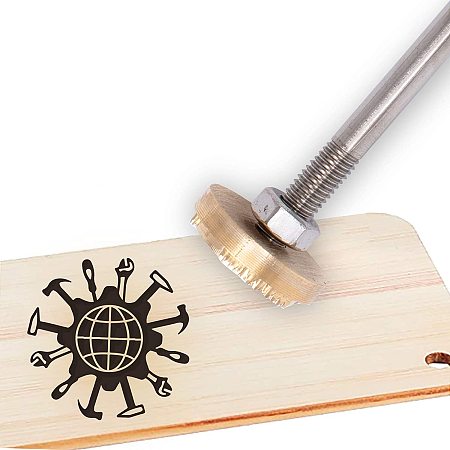 OLYCRAFT Wood Branding Iron 1.2” Leather Branding Iron Stamp Custom Logo BBQ Heat Stamp with Brass Head and Wood Handle for Woodworking and Handcrafted Design - Hammer & Screwdriver & Spanner