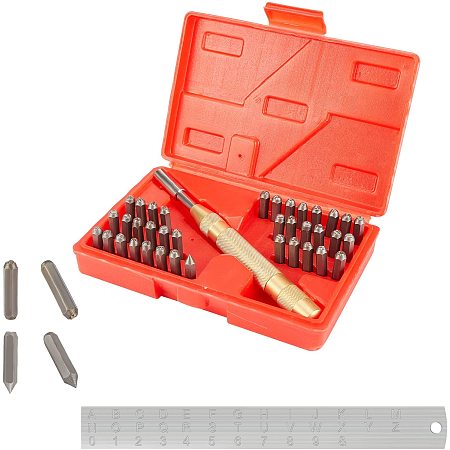 Pandahall Elite 5mm Number and Capital Letter Stamp Set(0-9 Number,& and a to Z Capital Letter), 36pcs Hardness Steel Stamp Punch Press Tool with Handle for Metal, Plastic, Wood, Leather, Jewelry