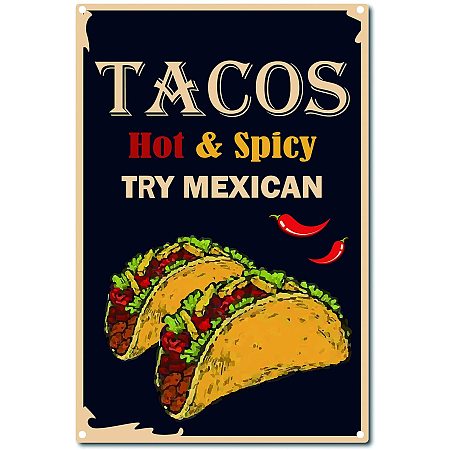 CREATCABIN Tacos Hot Spicy Metal Wall Sign Vintage Metal Wall Decor Decoration Art Mural Hanging Iron Painting for Home Garden Bar Pub Kitchen Living Room Office Garage Poster Plaque 12 x 8inch