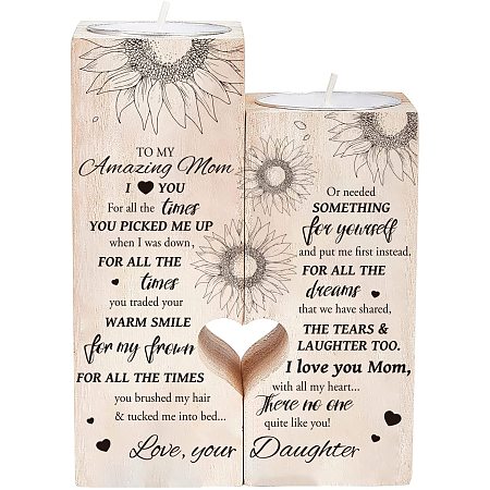 Arricraft to My Amazing Mom Candle Holder Sunflower Pattern Wooden Heart Candlestick Holders with Engraved Text Decorative Candle Gift for Mother's Day Birthday 1.77x4.8in