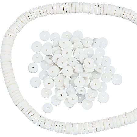 NBEADS About 275 Pcs White Shell Heishi Beads, 6mm Coin Disc Heishi Beads Flat Round Spacer Beads Shell Loose Charm Beads for DIY Bracelet Necklace Jewelry