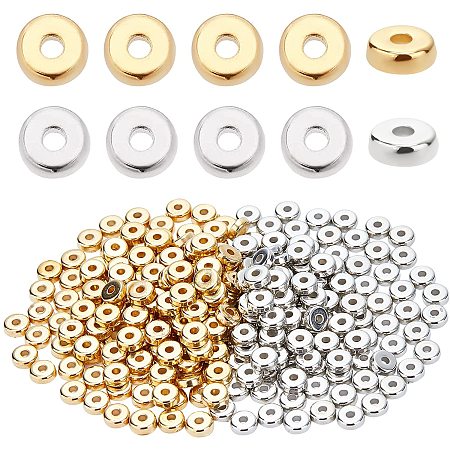 PandaHall Elite 600pcs Heishi Beads, 5mm Flat Round Beads Flat Disc Coin CCB Loose Beads Rondelle Spacer Beads for Bracelet Necklace Jewelry Making, Gold & Platinum