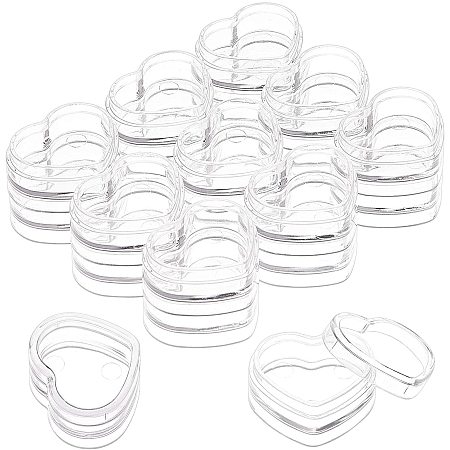 BENECREAT 10 Pack 3ml Mini Heart Plastic Bead Storage Clear Stackable Plastic Jars with lid for Sequins, Tiny Bead, Nail Arts and Other Small Items