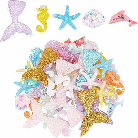 arricraft 50 Pcs 5 Styles Resin Flatback Cabochons, Ocean Style Slime Charms Mixed Colors Flatback Cabochon Charm with Glitter Powder for DIY Phone Case Decoration Scrapbooking Jewelry Making