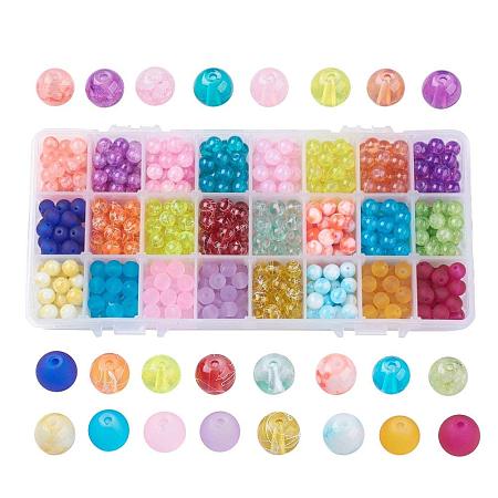 ARRICRAFT 1 Box (about 720 pcs) 24 Color 8mm Round Mixed Style Glass ...