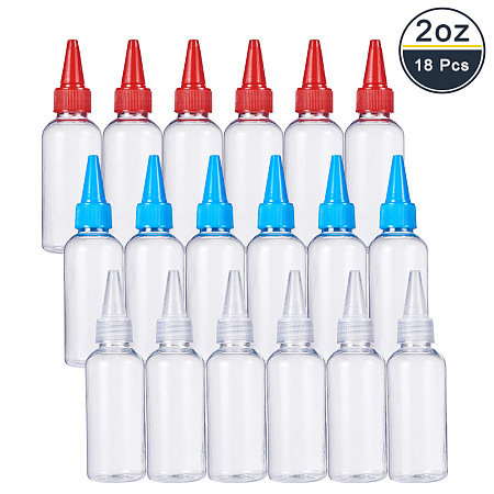 BENECREAT 18Pack 2 Ounce Clear Tip Applicator Bottle Plastic Squeeze Bottle with Red/Blue/White Tip Caps - Good For Crafts, Art, Glue, Multi Purpose