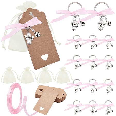 Pandahall Elite Angel Keychain Favors Bulk - 36 Set Angel Keychains Favor with Bows Wing, Organza Gift Bags, Thank You Tags, Pink Ribbon for Guest Return Favors Baby Shower, Wedding Favors, Party Favors