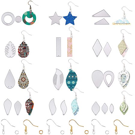 PandaHall Elite 20pcs Earring Cutting Dies Metal Cutting Dies Stencils with 100pcs Ear Hooks and 200pcs Jump Rings for Making Leather Fabric Earrings DIY Crafts