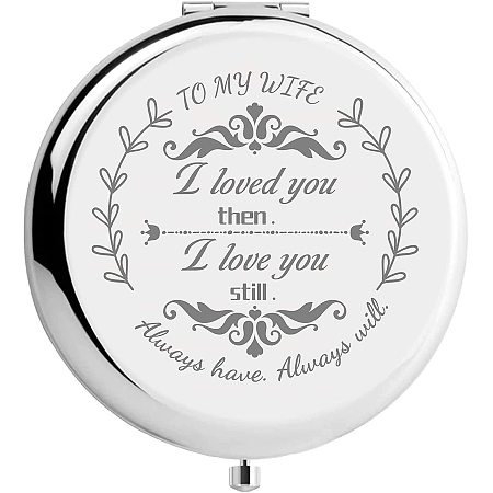 CREATCABIN Wife Compact Makeup Mirror Stainless Steel to My Wife from Husband Personalized Mini Pocket Travel Engraved Mirrors Silver for Purse Christmas Birthday Thanksgiving Valentine's Day Gifts