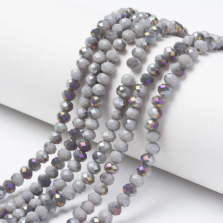 Arricraft Electroplate Opaque Glass Beads Strands, Half Purple Plated, Faceted, Rondelle, Silver, 8x6mm, Hole: 1mm; about 72pcs/strand, 16.14 inches(41cm)