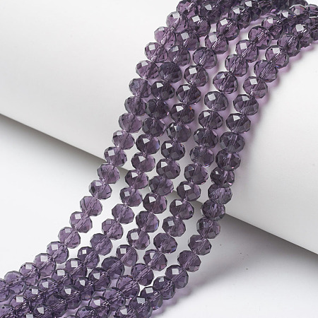 Honeyhandy Glass Beads Strands, Faceted, Rondelle, Medium Purple, 3x2mm, Hole: 0.8mm, about 150~155pcs/strand, 15~16 inch(38~40cm)