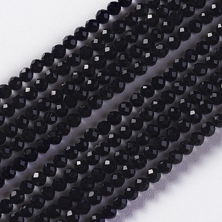 ARRICRAFT Glass Beads Strands, Faceted, Round, Black, 2x2mm, Hole: 0.4mm, about 193~197pcs/strand, 14.17 inches~15.51 inches(36~39.4cm)