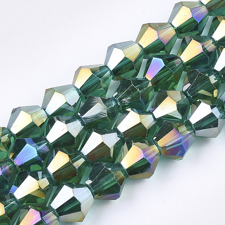 Honeyhandy Electroplate Glass Beads Strands, AB Color Plated, Faceted, Bicone, Light Sea Green, 6x5.5~6mm, Hole: 1mm, about 47~48pcs/strand, 10.83 inch(27.5cm)