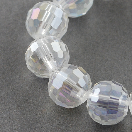 Honeyhandy Electroplate Glass Bead Strands, AB Color Plated, Faceted, Round, Clear AB, 10mm, Hole: 1mm, about 72pcs/strand, 26 inch