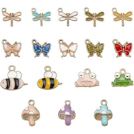 Arricraft 68 Pcs Cartoon Charms Pendants, Include Butterfly, Dragonfly, Mushroom, Bees and Frog, Enamel Dangle Charms for Jewelry Making Bracelet Necklace