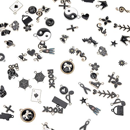 NBEADS Mixed 35 Pcs Alloy Enamel Pendants Black Theme Enamel Charms for DIY Crafting Bracelet Earring Jewelry Making Accessories