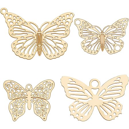 Beebeecraft 40Pcs 4 Styles 18K Gold Plated Butterfly Charms Butterfly Filigree Connectors Pendants for DIY Jewelry Making Necklace Bracelet Earrings