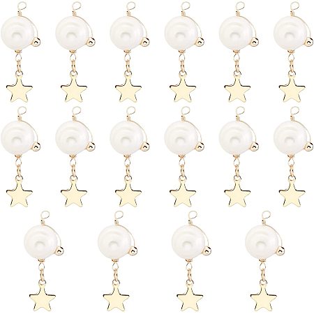 SUPERFINDINGS 16Pcs Natural Cultured Freshwater Pearl Pendants Natural Pearls Dangles Charms Pearl Beads with Gold Edge Wrapped and Steel Star Charms for Jewelry Making,Hole: 1.9mm