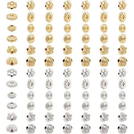 PandaHall Elite 12 Styles Spacer Beads, 72pcs Disc Flower Beads Metal Alloy Spacer Loose Beads for Bracelet Necklace Earring Jewelry Making Supplies, Gold & Silver