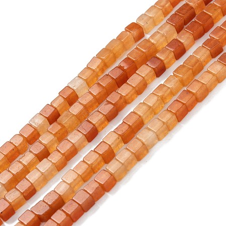 Honeyhandy Natural Red Aventurine Beads Strands, Cube, 4x4x4mm, Hole: 1.2mm, about 95pcs/strand, 15.16''(38.5cm)