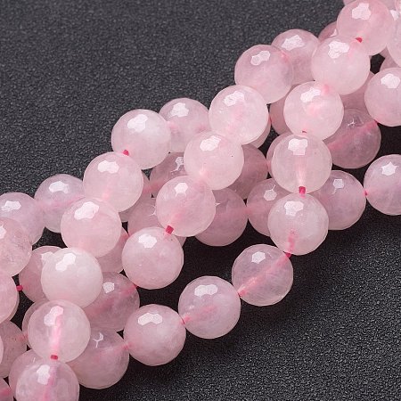 NBEADS 5 Strands 10mm Natural Rose Quartz Gemstone Beads Round Faceted Loose Beads for Jewelry Making, 1 Strand 19pcs