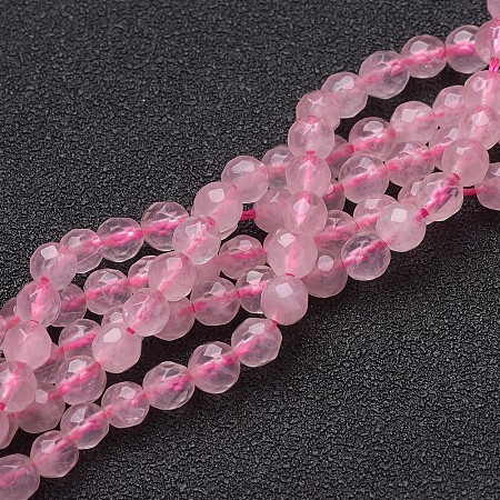 Honeyhandy Natural Rose Quartz Beads Strands, Faceted,  Round, Pink, 4mm, Hole: 1mm, about 46pcs/strand, 7.8 inch