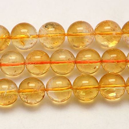 Honeyhandy Grade A Natural Citrine Beads Strands, Round, 6mm, Hole: 1mm about 60~65pcs/strand, 15.5 inch