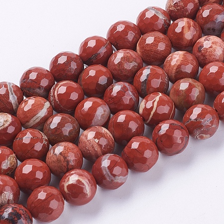 Honeyhandy Natural Red Jasper Beads Strands, Faceted, Round, FireBrick, 6mm, Hole: 1mm, about 63pcs/strand, 15.55 inch