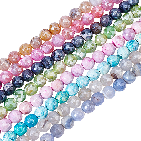 OLYCRAFT 160Pcs Natural Agate Gemstones 8.5 mm Agate Dyed Beads Strands Luster Plated Round Faceted Stone Beads for Jewelry Earrings Bracelet Necklace Making and DIY Craft - 8 Colors