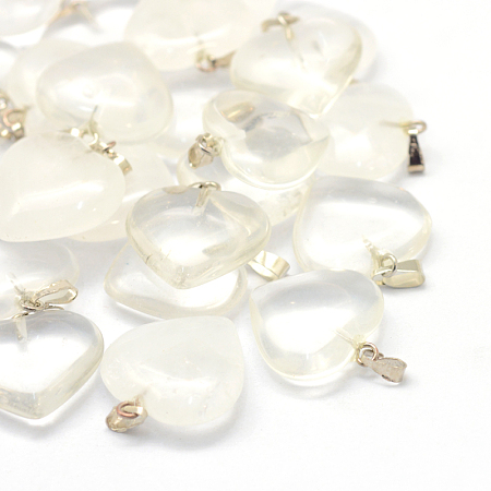 Honeyhandy Heart Natural Crystal Pendants, with Platinum Tone Brass Findings, 20~22x20~21x5~8mm, Hole: 2x7mm