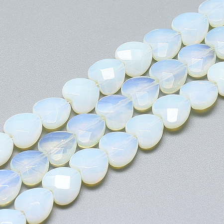 Honeyhandy Opalite Beads Strands, Faceted, Heart, 10x10x5mm, Hole: 1.2mm, about 20pcs/strand, 7.4 inch