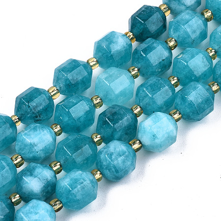 Honeyhandy Natural Dolomite Beads Strands, Faceted, Dyed, Round, Dark Turquoise, 10.5x9.5mm, Hole: 1.2mm, about 37pcs/strand, 15.04 inch~15.35 inch(38.2cm~39cm)