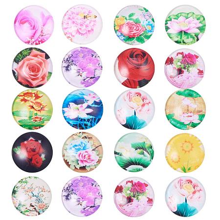 ARRICRAFT 1 Box(About 50pcs) 25mm Mixed Color Printed Half Round/Dome Glass Cabochons for Jewelry Making (Flower)