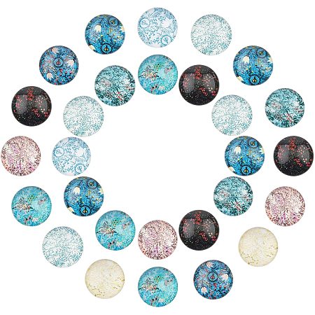 Arricraft 200 Pcs 12mm Printed Glass Cabochons, Flatback Dome Cabochons, Mosaic Tile for Photo Pendant Making Jewelry, Flower & Plants