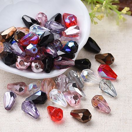 Arricraft Electroplate Czech Glass Beads, Faceted, Teardrop, AB Color Plated, Mixed Color, 12x8mm, Hole: 1.2mm, about 120pcs/bag