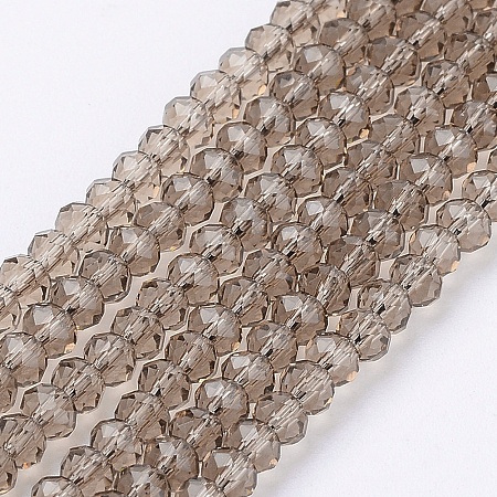 Honeyhandy Transparent Glass Beads Strands, Faceted, Rondelle, Gray, 3x2mm, Hole: 0.5mm, about 188~190pcs/strand, 16.7 inch