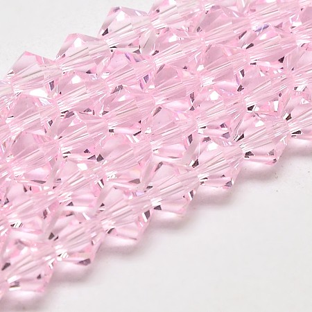 Honeyhandy Imitation Austrian Crystal 5301 Bicone Beads, Faceted Glass Beads Strands, Pink, 6x6mm, Hole: 1mm, about 50pcs/strand, 11.4 inch